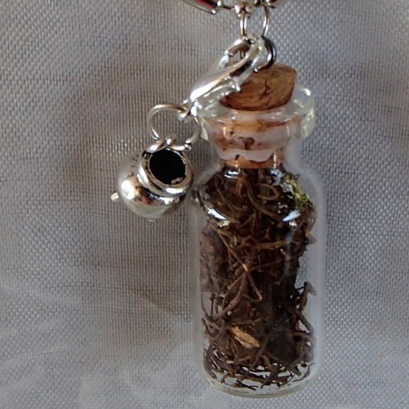 Blood Root Witch 3D Cauldron Broom Glass Bottle Necklace Zip Pulls Handcrafted - Picture 7 of 14